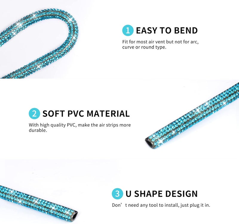 INSAUTO Bling Car Vent Outlet Trim,Bling Car Accessories for Women, 10pcs Rhinestone Bling Car Air Conditioner Vent Decoration Strips(Blue) - Image 4